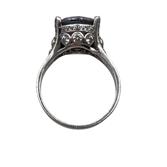 Sterling Silver Mystic Topaz Ring Sz 9 Rainbow 12mm Stone CZ Accents Art Deco - Picture 7 of 13